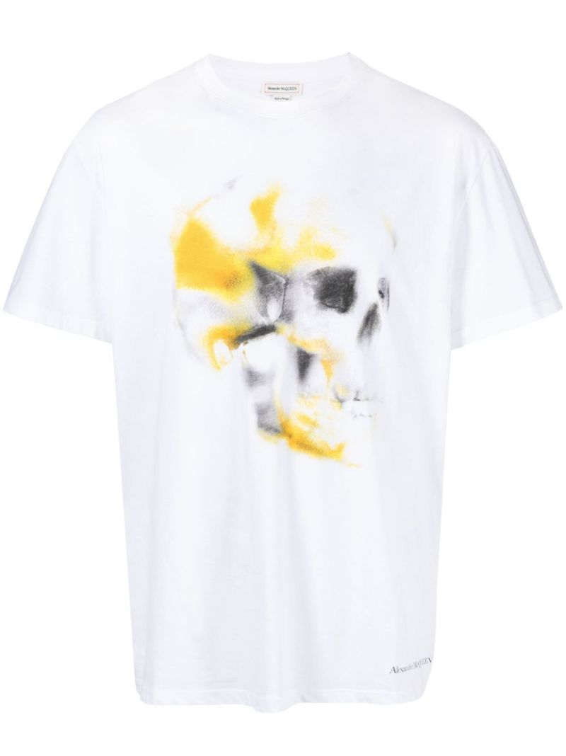 White Obscured Skull-print Cotton T-shirt