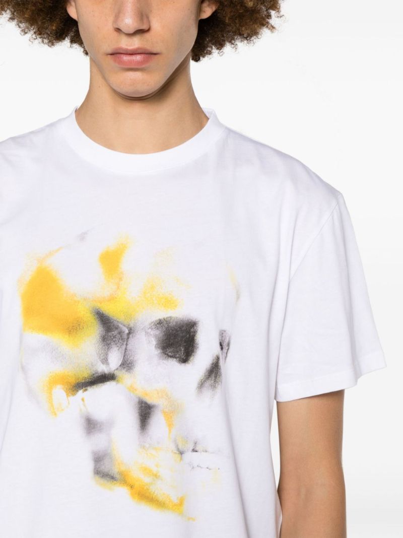 White Obscured Skull-print Cotton T-shirt