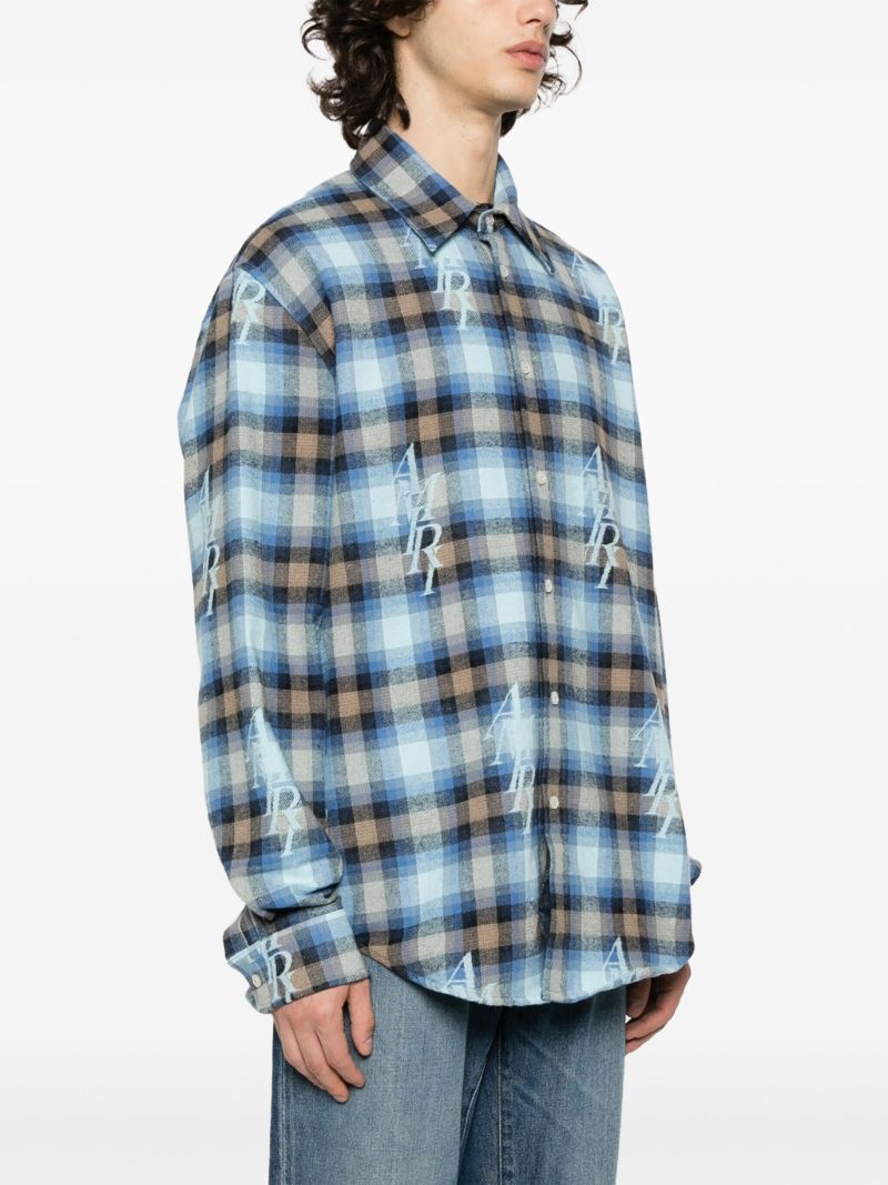 Blue Staggered Plaid Flannel Shirt