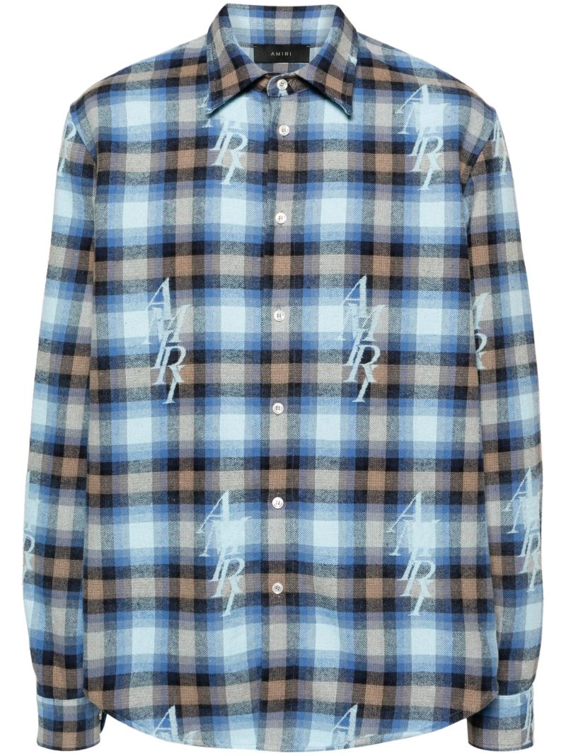 Blue Staggered Plaid Flannel Shirt