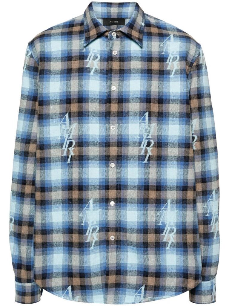 Blue Staggered Plaid Flannel Shirt