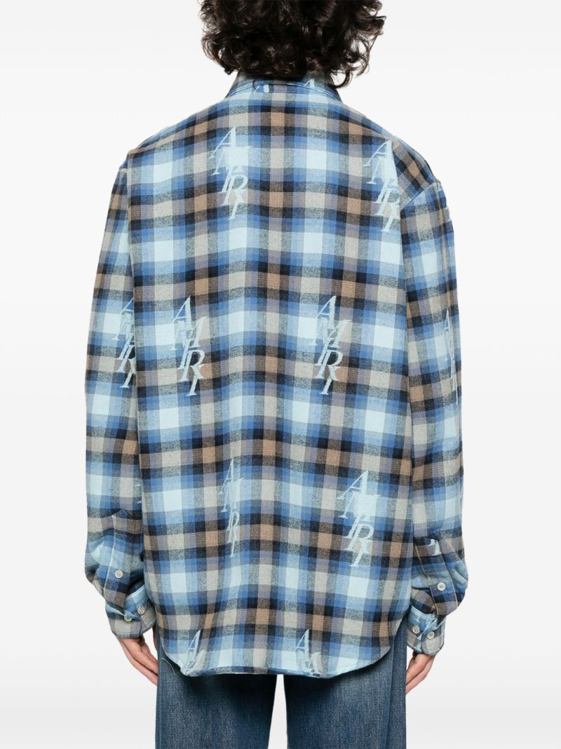 Blue Staggered Plaid Flannel Shirt