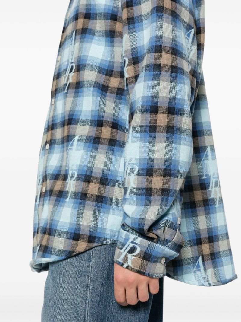 Blue Staggered Plaid Flannel Shirt