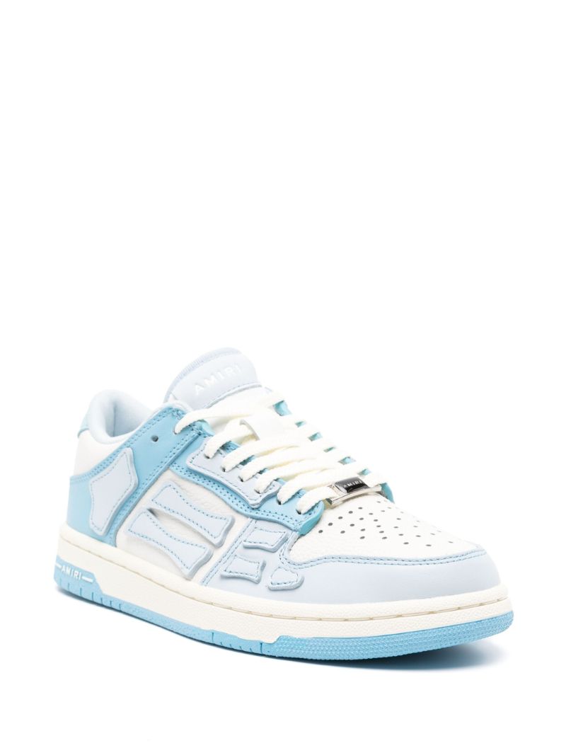 White and Blue Skel Top Low Leather Sneakers