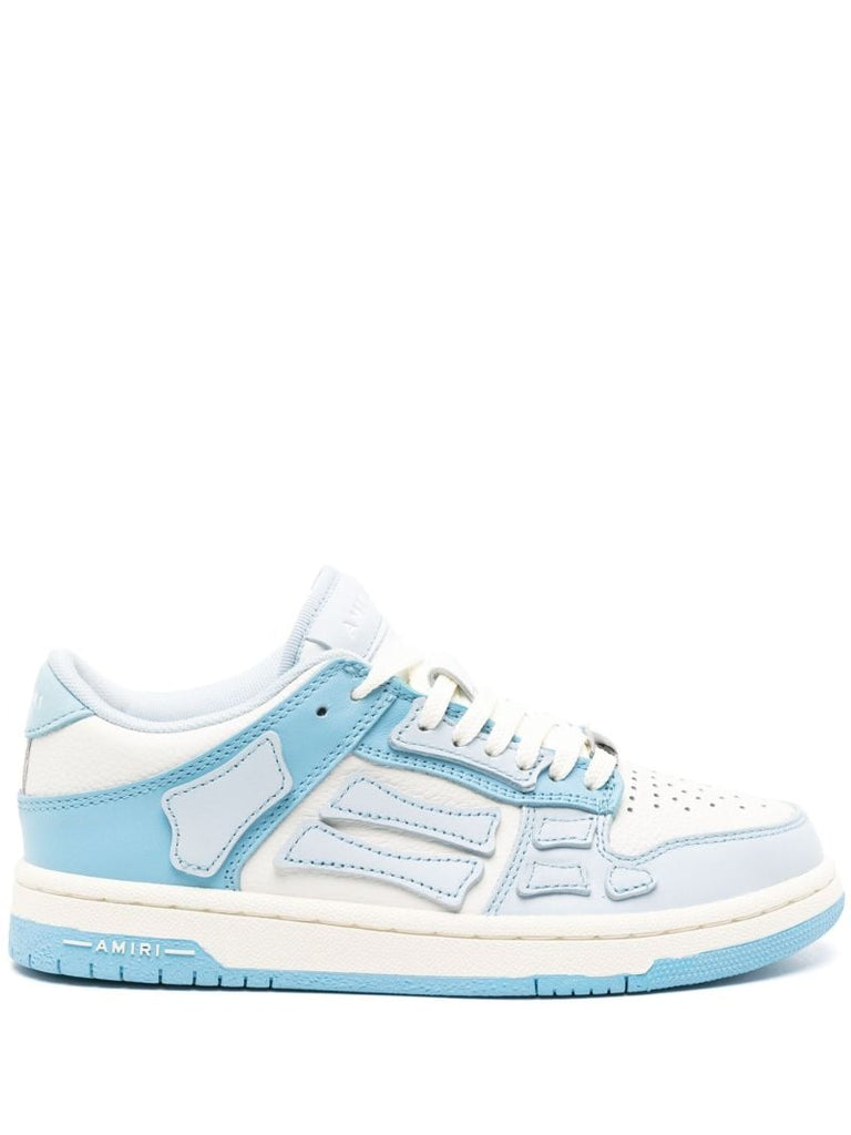 White and Blue Skel Top Low Leather Sneakers