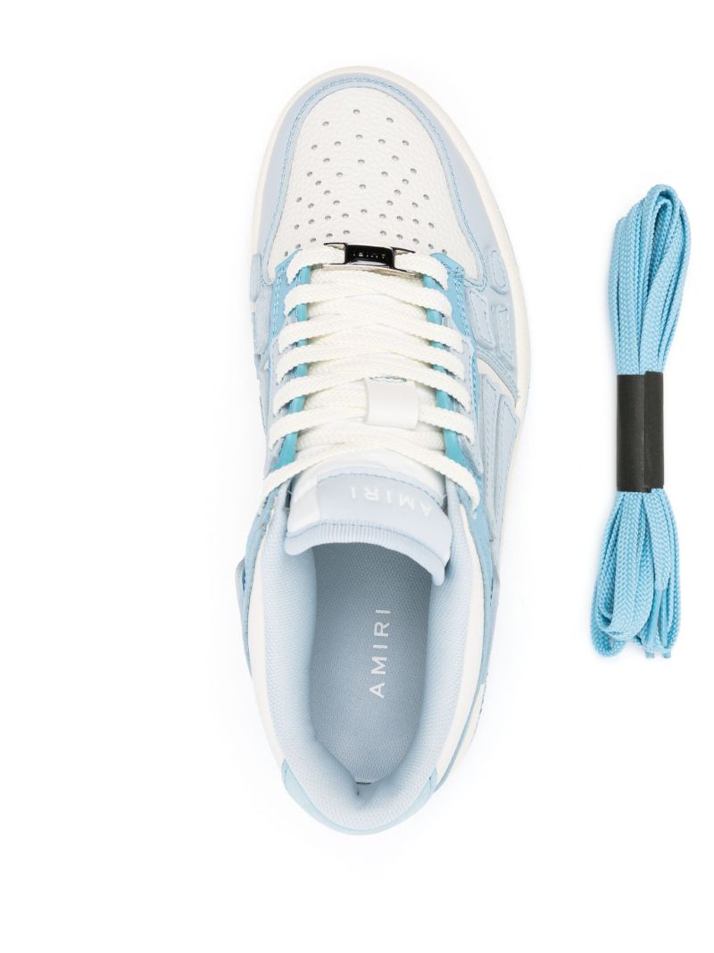 White and Blue Skel Top Low Leather Sneakers
