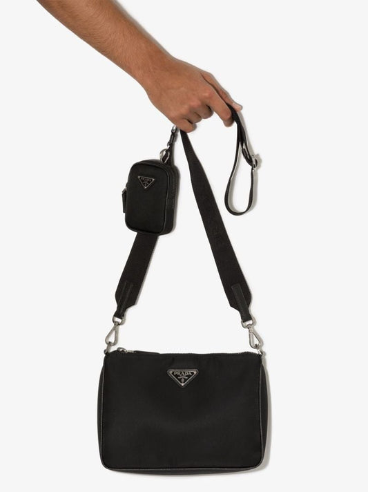 Black Re-nylon Logo Plaque Messenger Bag