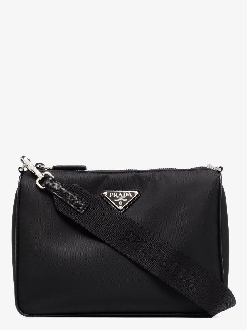Black Re-nylon Logo Plaque Messenger Bag