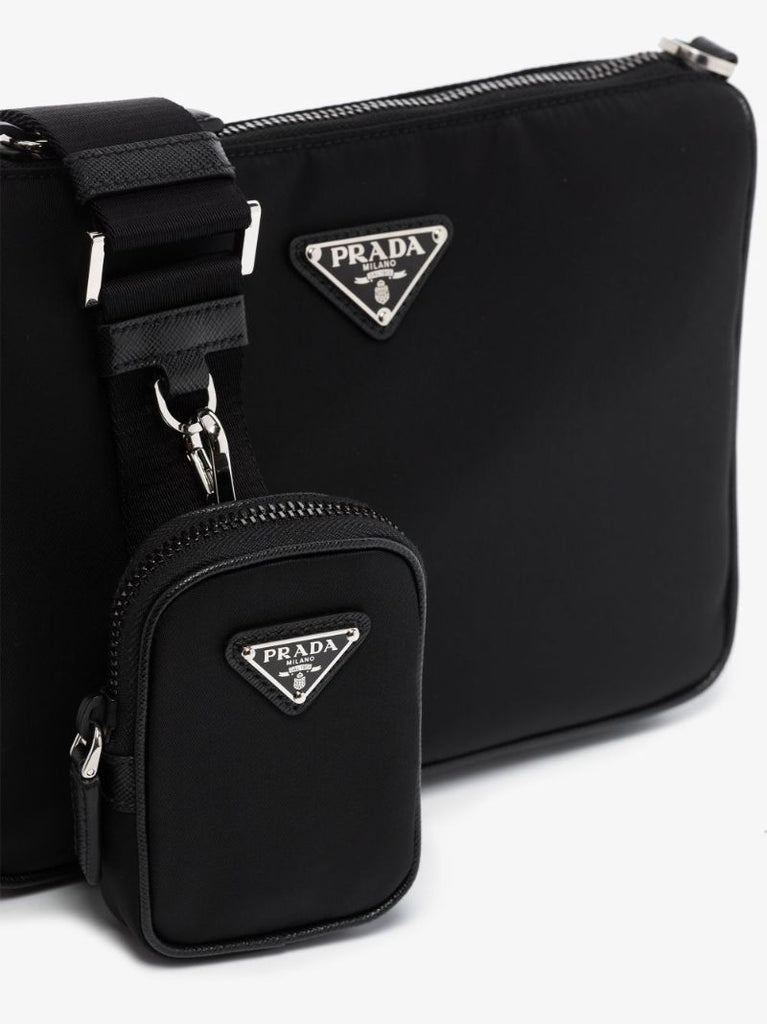 Black Re-nylon Logo Plaque Messenger Bag