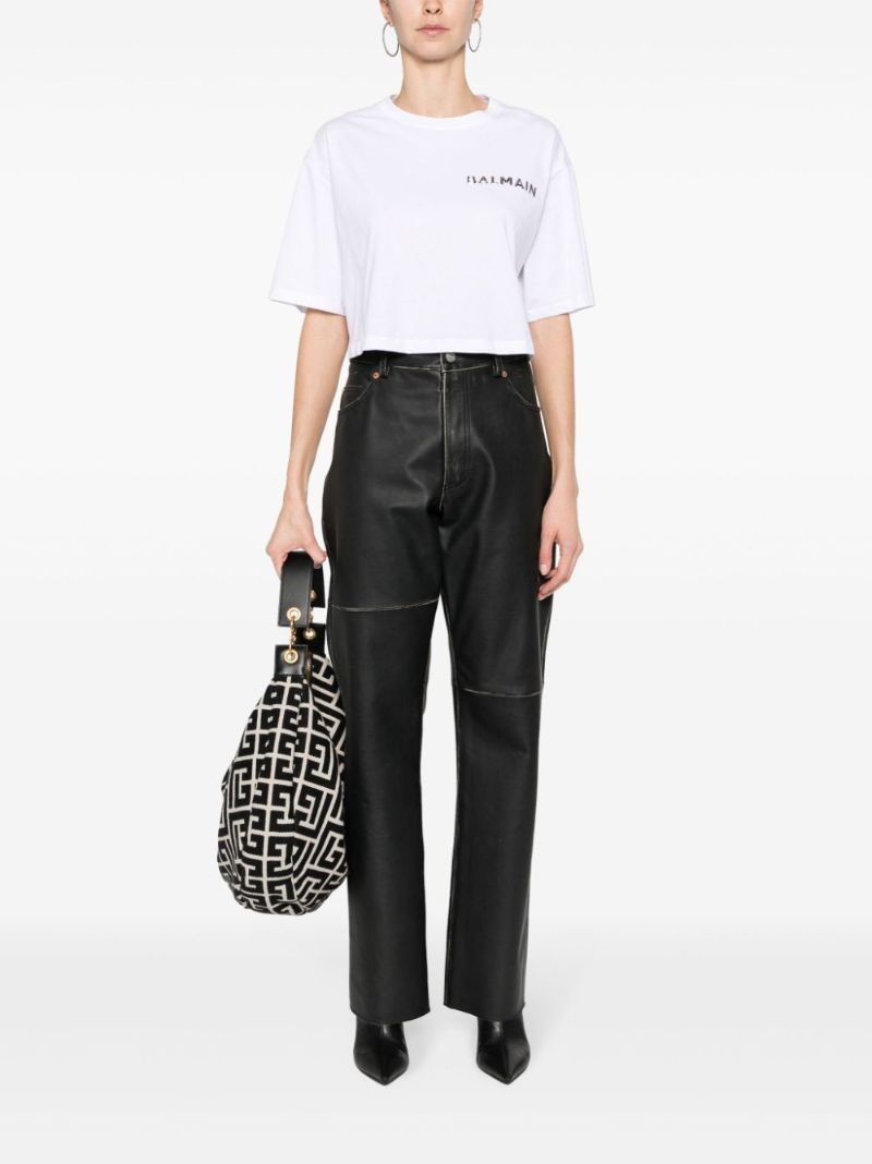 White Logo-appliquÃ_x0083_Â© Cropped T-shirt