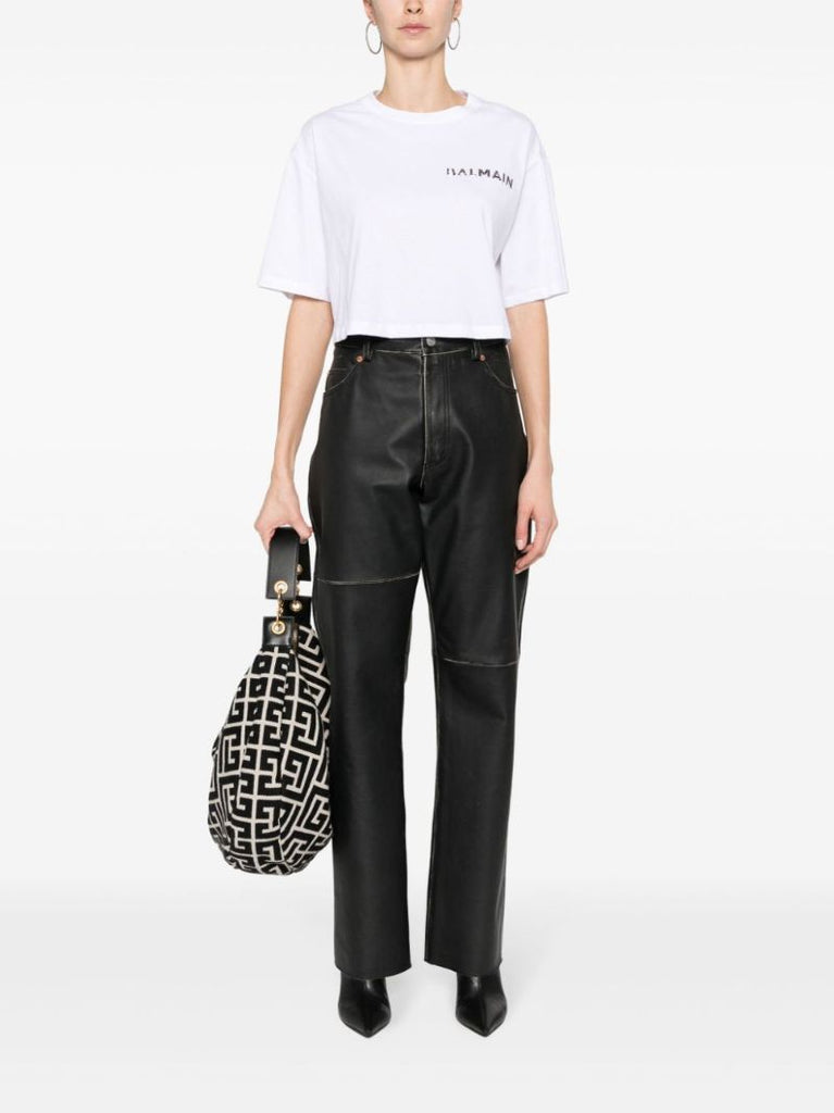 White Logo-appliquÃ_x0083_Â© Cropped T-shirt