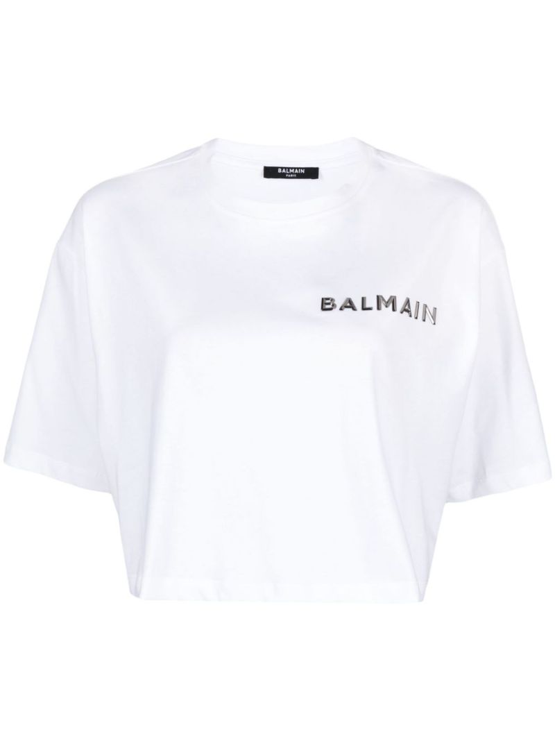 White Logo-appliquÃ_x0083_Â© Cropped T-shirt