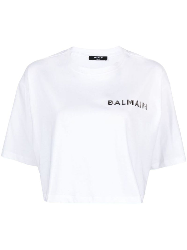 White Logo-appliquÃ_x0083_Â© Cropped T-shirt