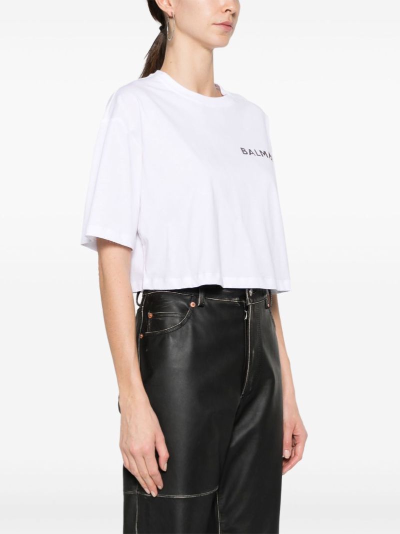 White Logo-appliquÃ_x0083_Â© Cropped T-shirt