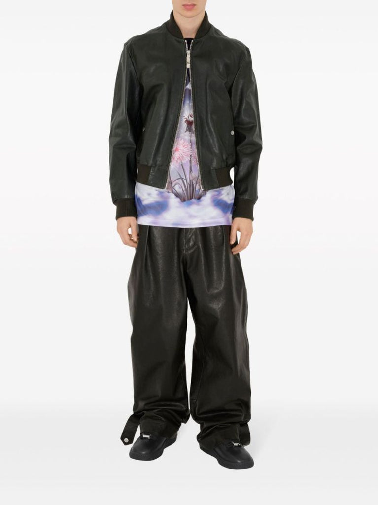Black Leather Bomber Jacket