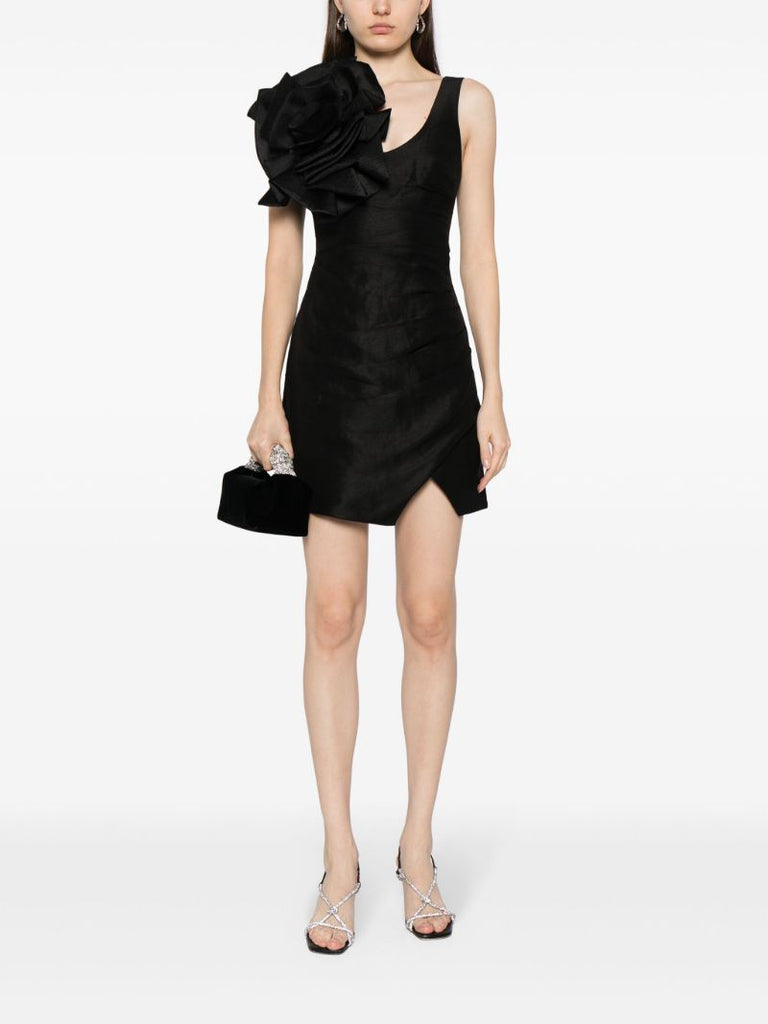 Black Energy Floral-appliquÃ_x0083_Â© Mini Dress
