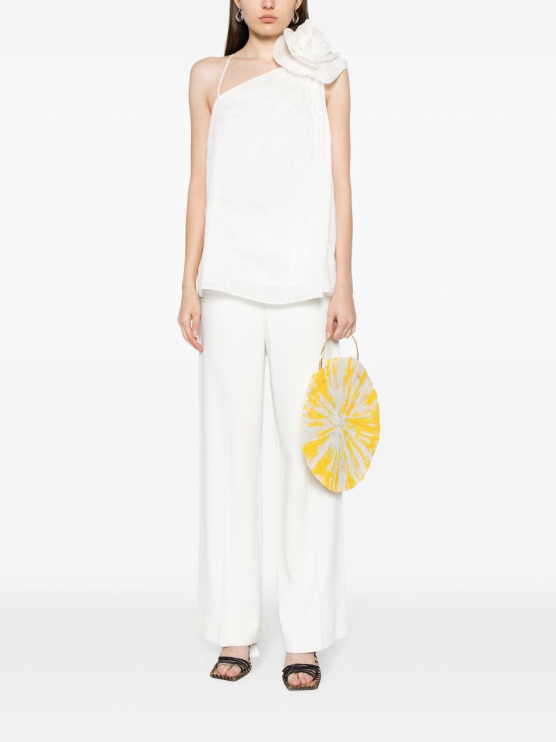White Flower-appliquÃ_x0083_Â© Linen-silk Top
