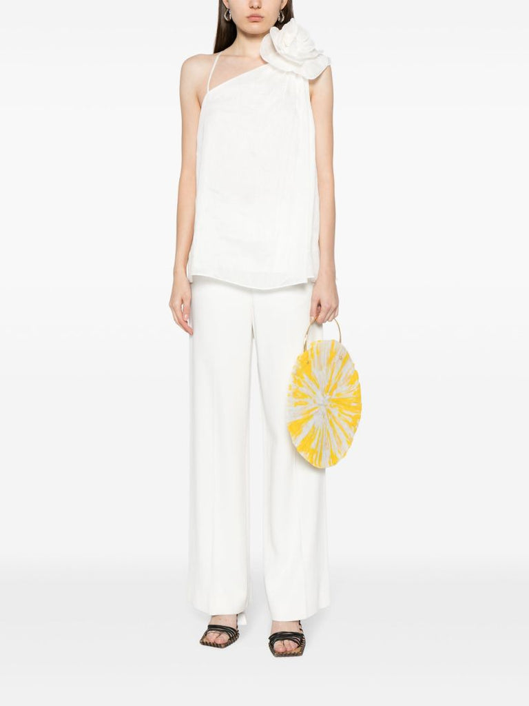 White Flower-appliquÃ_x0083_Â© Linen-silk Top
