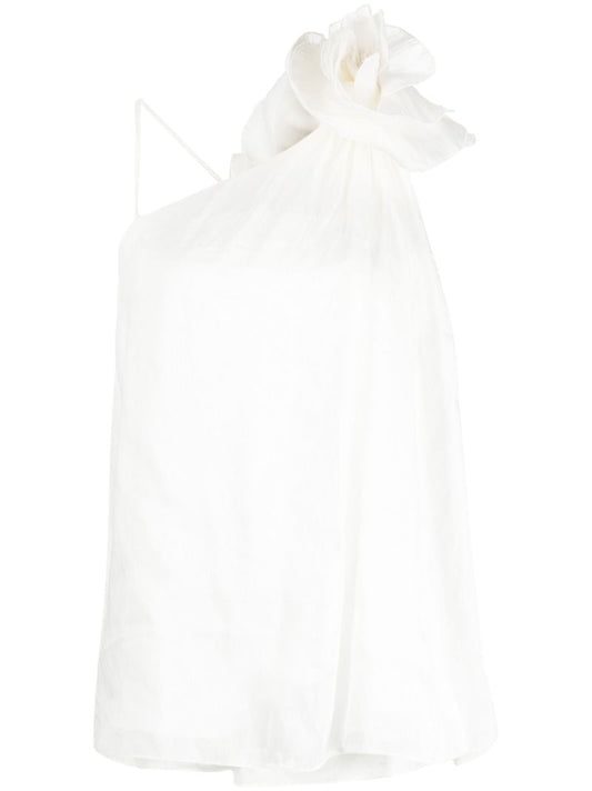 White Flower-appliquÃ_x0083_Â© Linen-silk Top