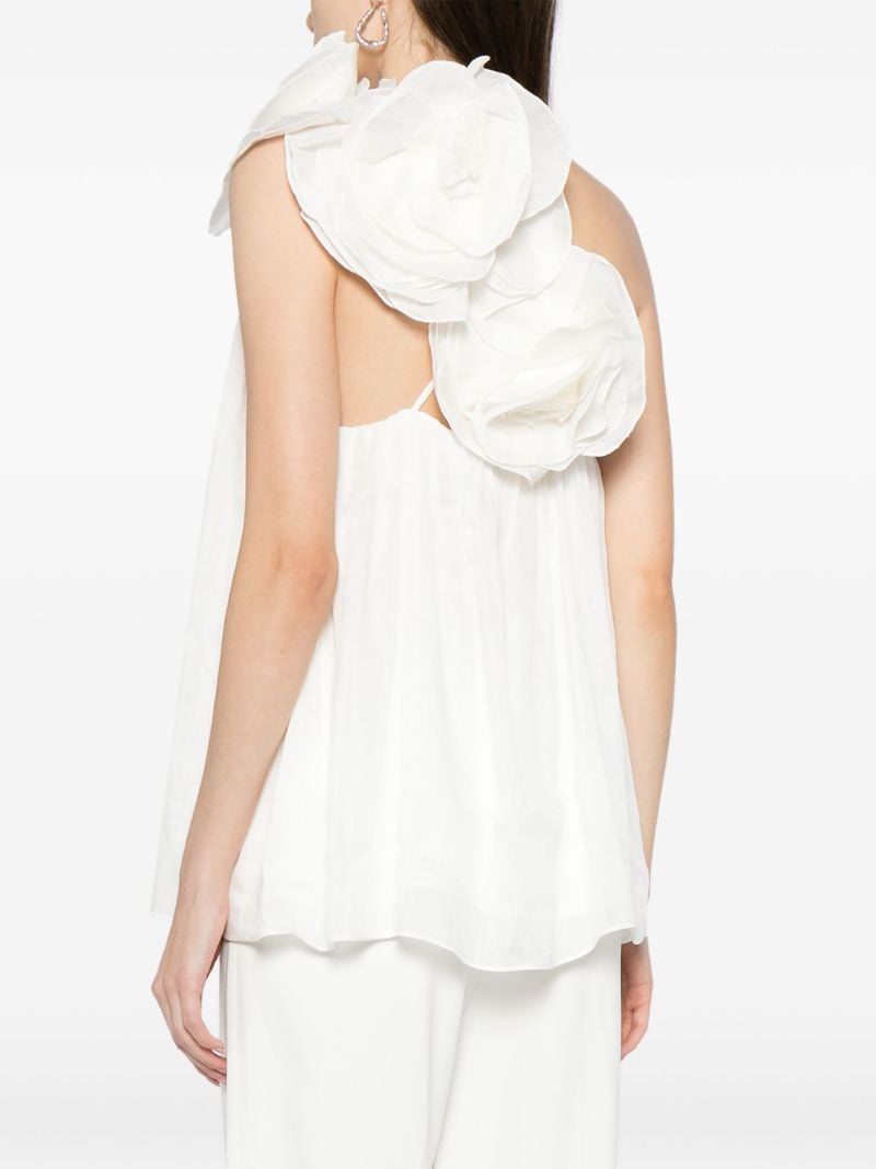 White Flower-appliquÃ_x0083_Â© Linen-silk Top