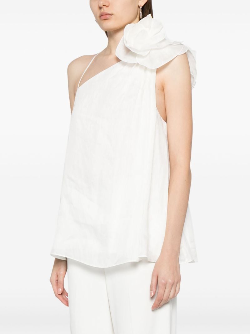 White Flower-appliquÃ_x0083_Â© Linen-silk Top