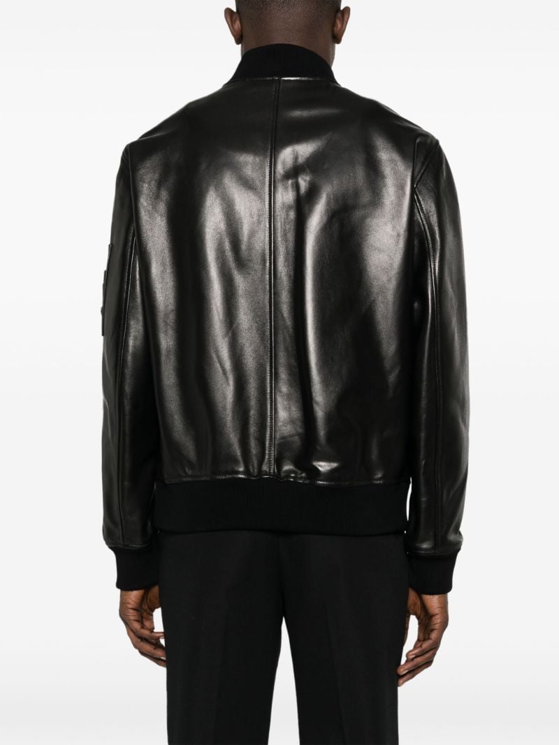 Black Logo-embroidered Leather Bomber Jacket