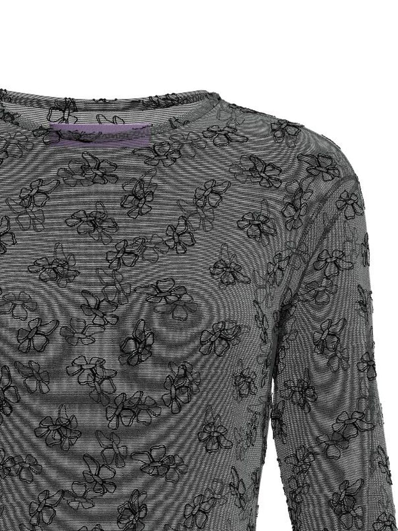Black Tere Floral-embroidered Mesh Dress