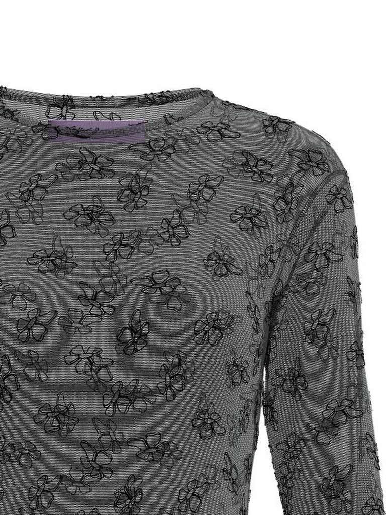 Black Tere Floral-embroidered Mesh Dress