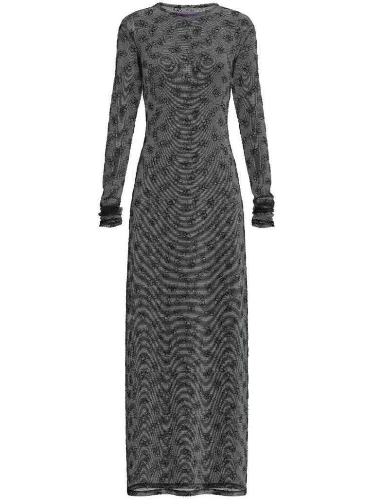 Black Tere Floral-embroidered Mesh Dress
