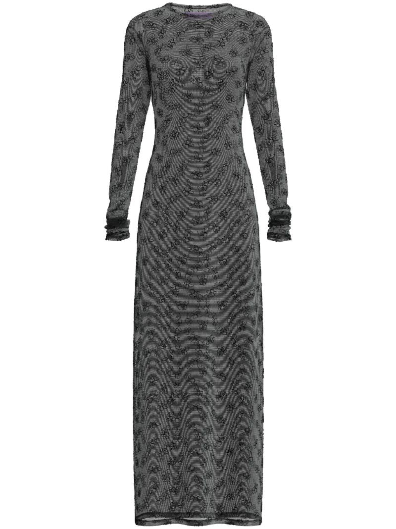 Black Tere Floral-embroidered Mesh Dress