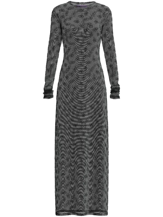 Black Tere Floral-embroidered Mesh Dress