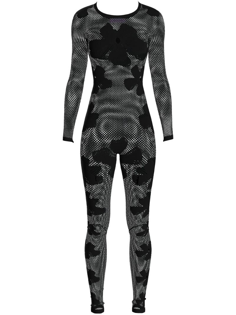 Black Monogram Semi-sheer Jumpsuit