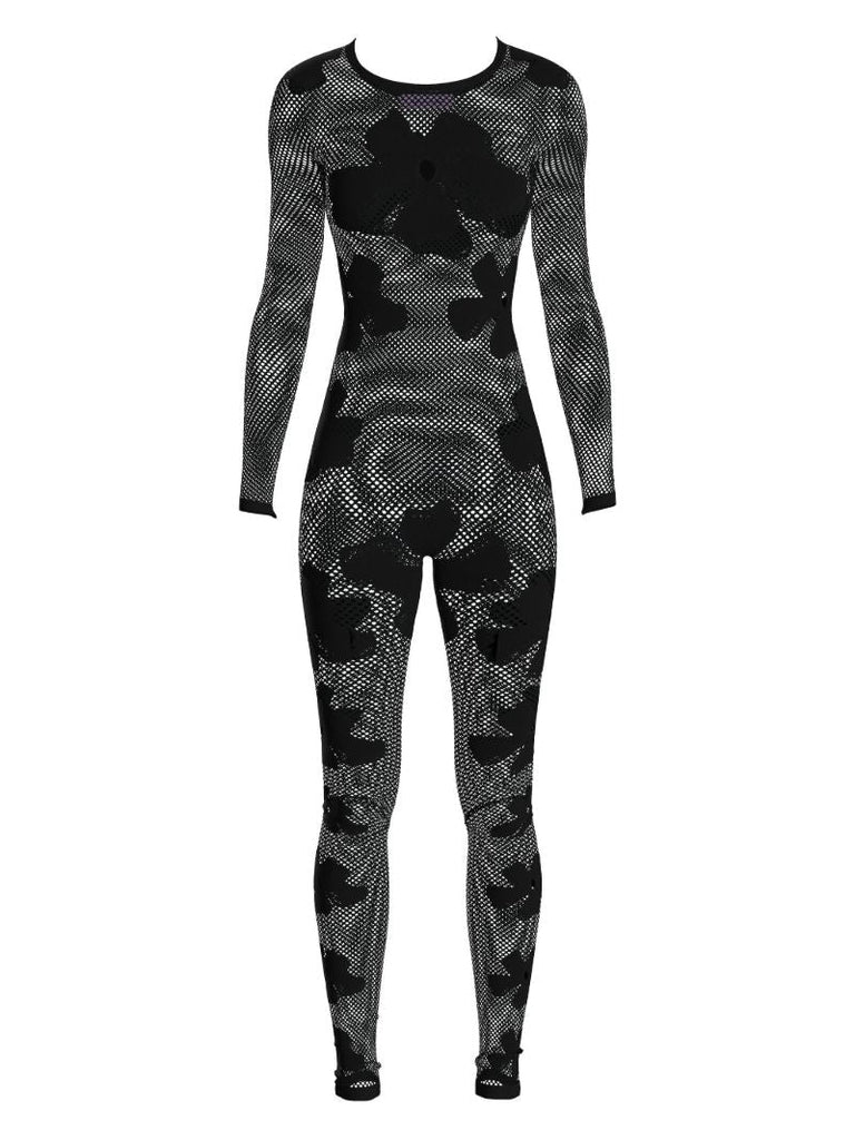 Black Monogram Semi-sheer Jumpsuit