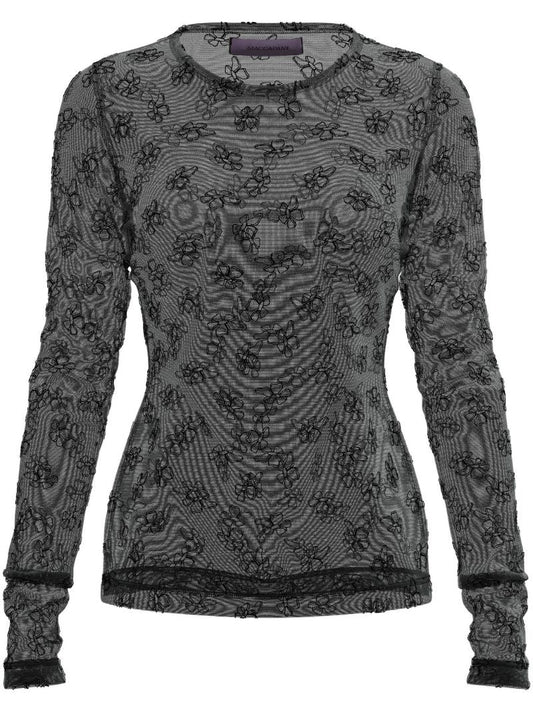 Black Skimpy Floral-print Mesh T-shirt