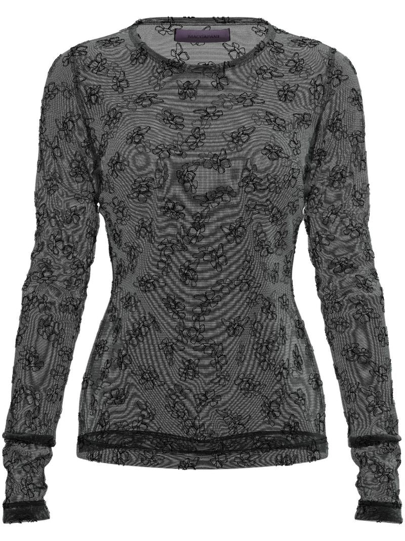 Black Skimpy Floral-print Mesh T-shirt