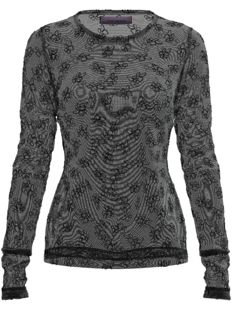 Black Skimpy Floral-print Mesh T-shirt