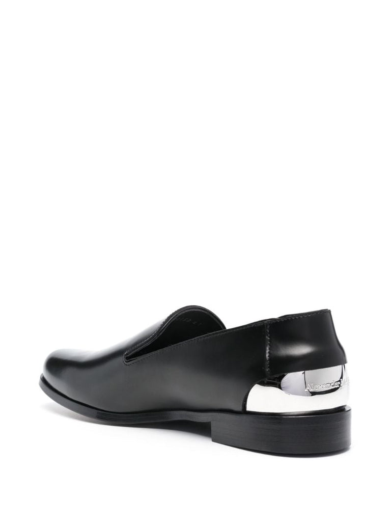 Black Metallic-heel Leather Loafers
