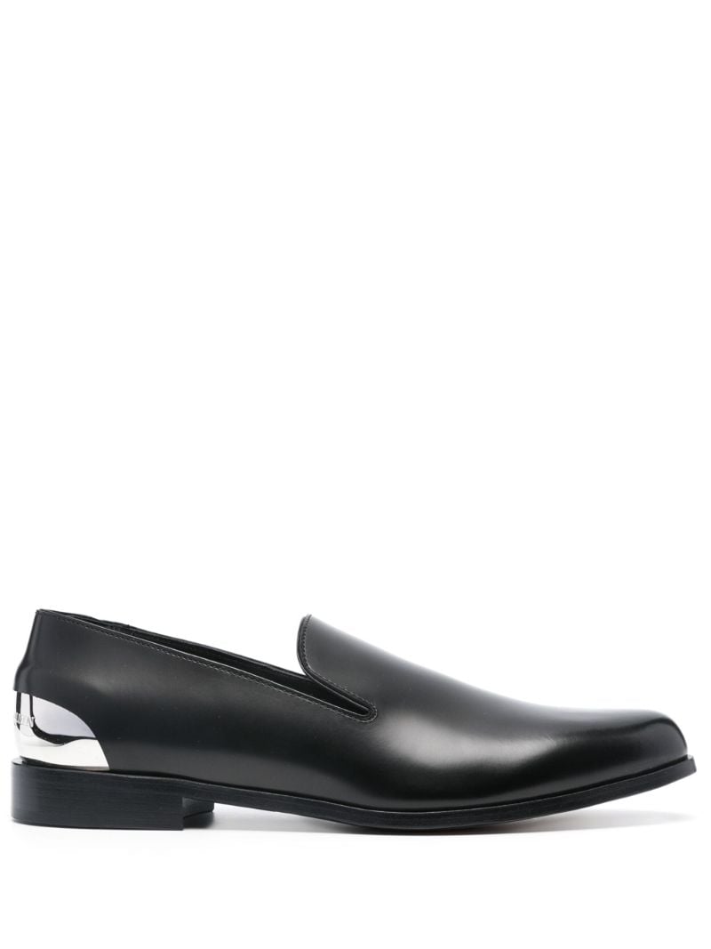 Black Metallic-heel Leather Loafers