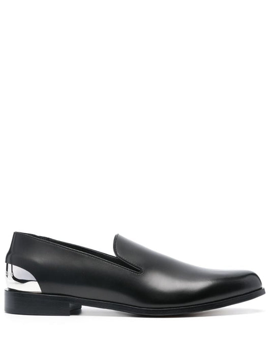Black Metallic-heel Leather Loafers