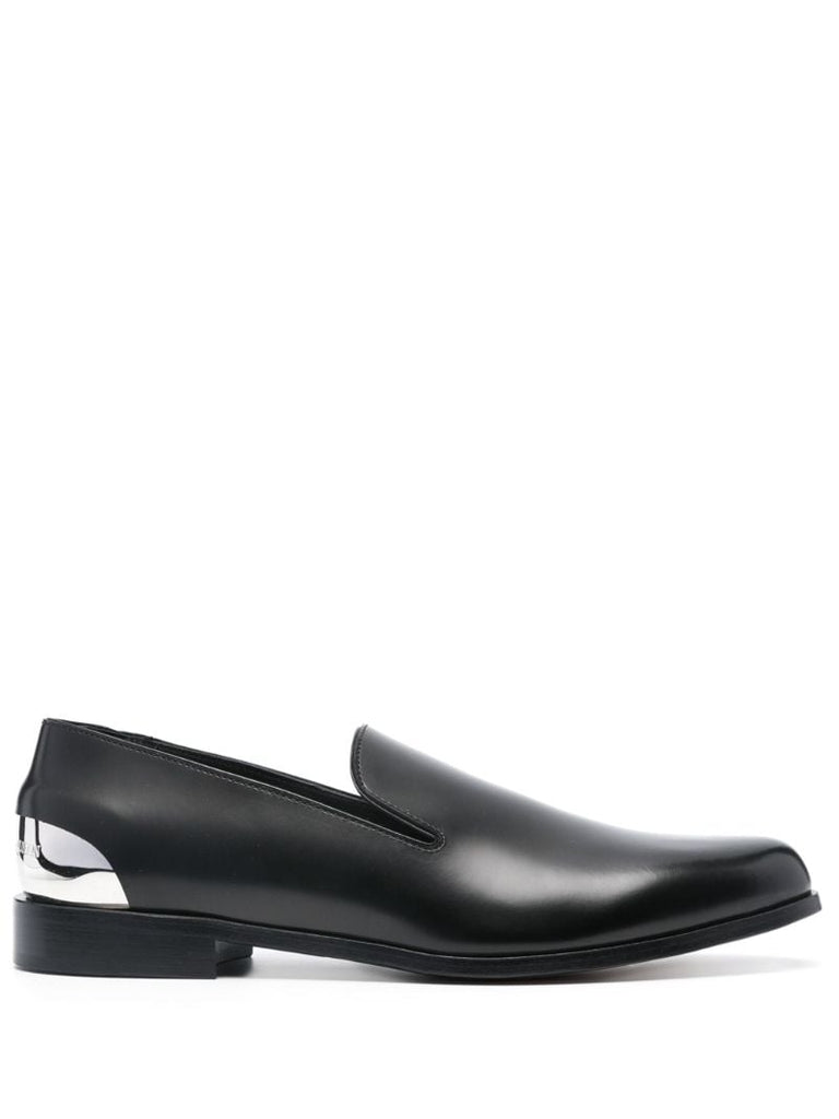 Black Metallic-heel Leather Loafers