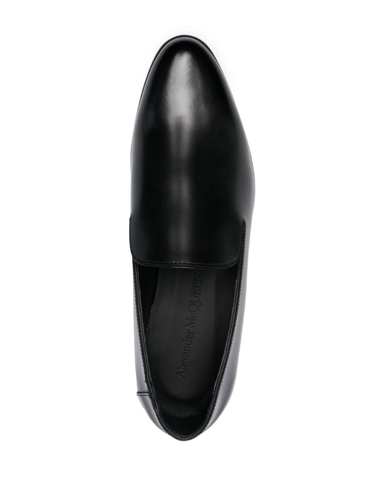 Black Metallic-heel Leather Loafers