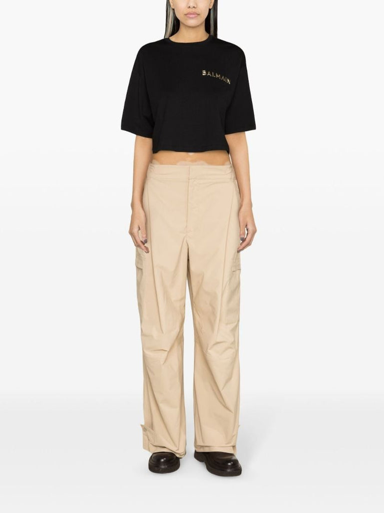 Black Logo-appliquÃ_x0083_Â© Cotton Cropped T-shirt