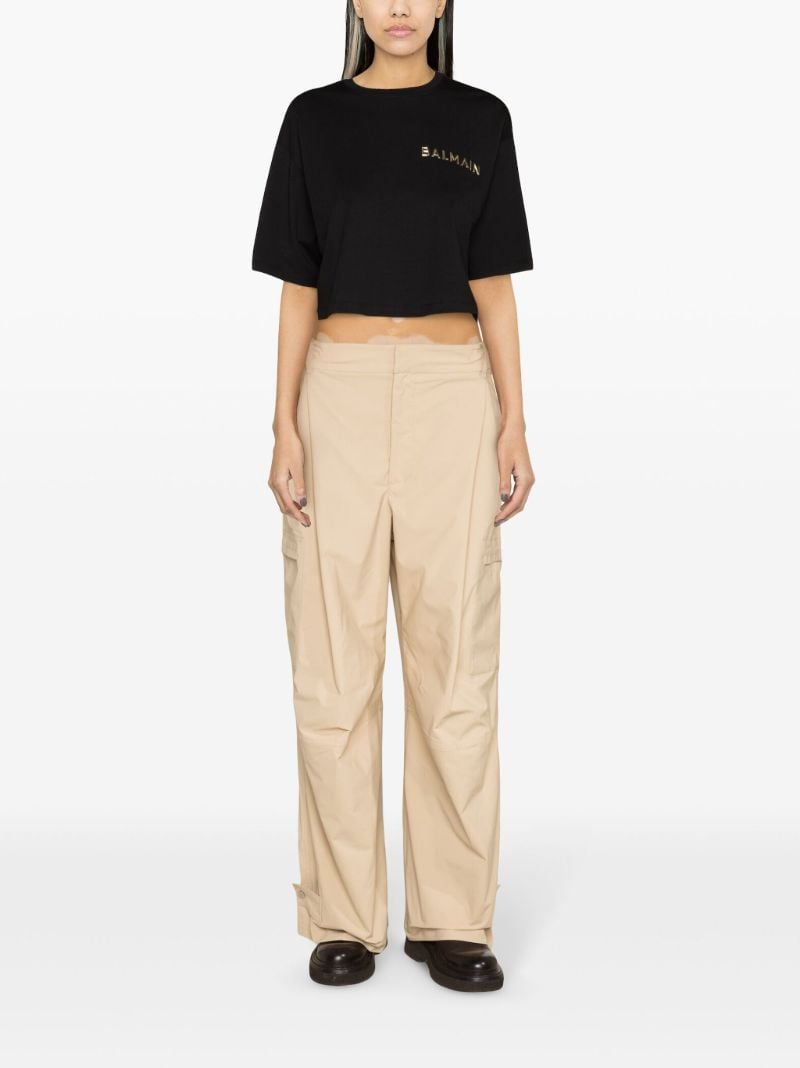 Black Logo-appliquÃ_x0083_Â© Cotton Cropped T-shirt