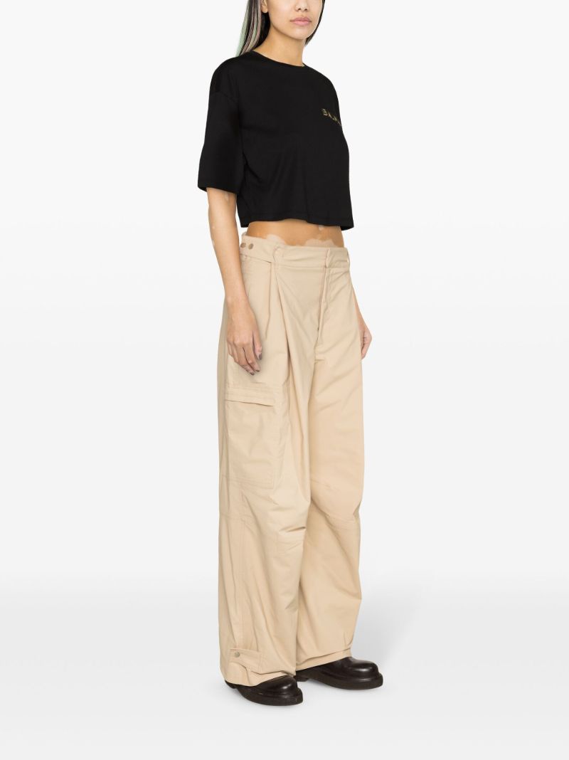 Black Logo-appliquÃ_x0083_Â© Cotton Cropped T-shirt