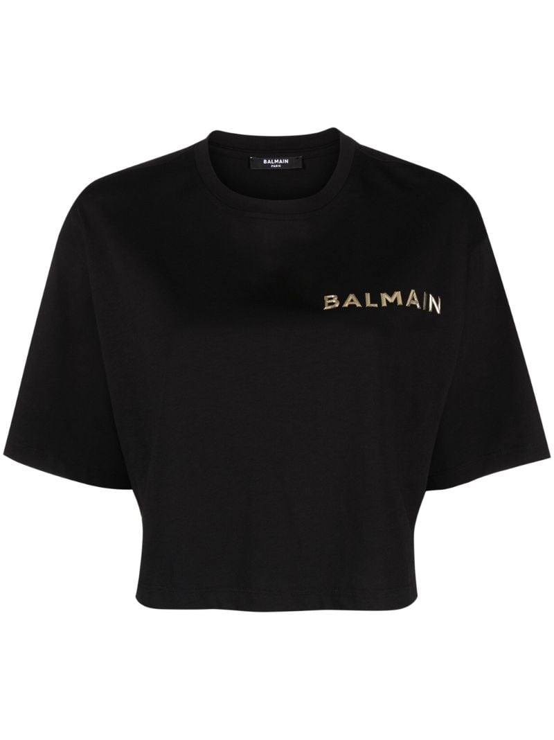 Black Logo-appliquÃ_x0083_Â© Cotton Cropped T-shirt
