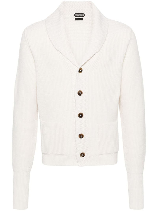 White Shawl-lapel Cashmere Cardigan