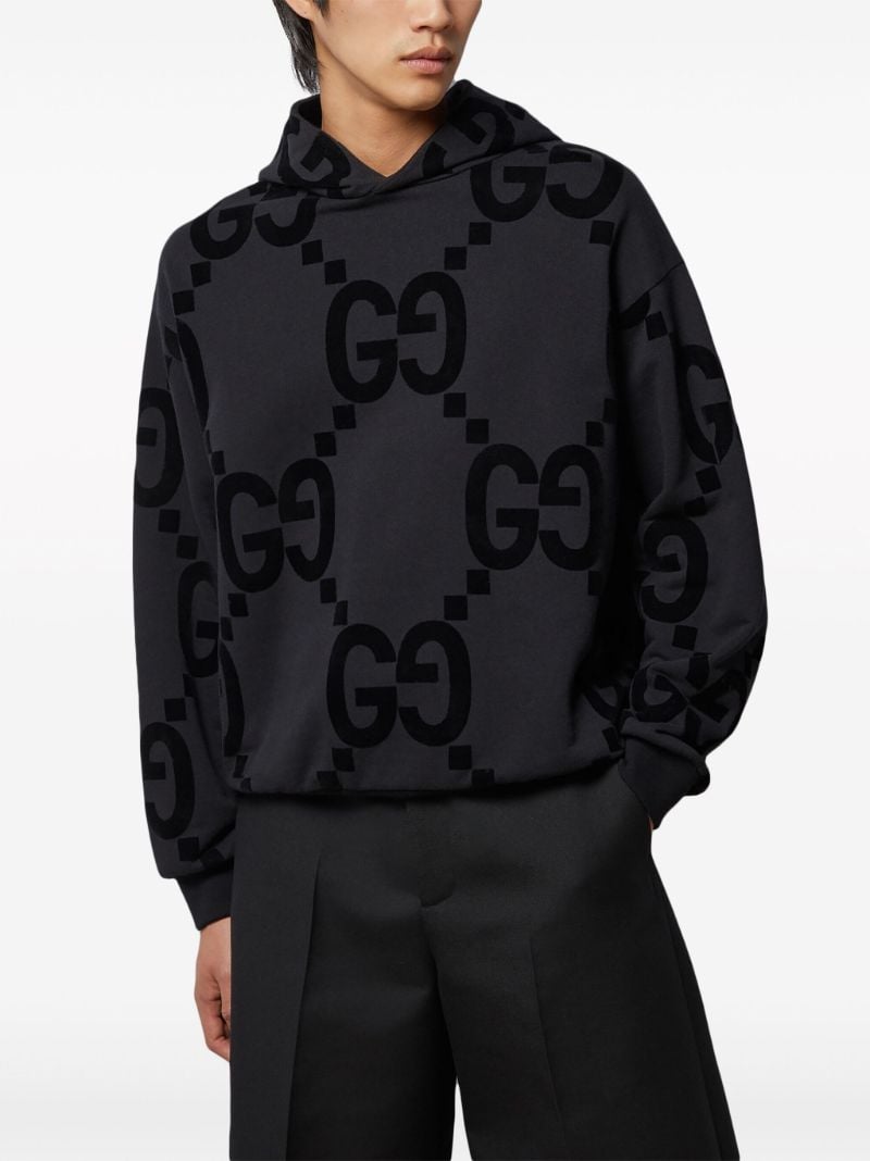 Black Gg Flocked Cotton Hoodie