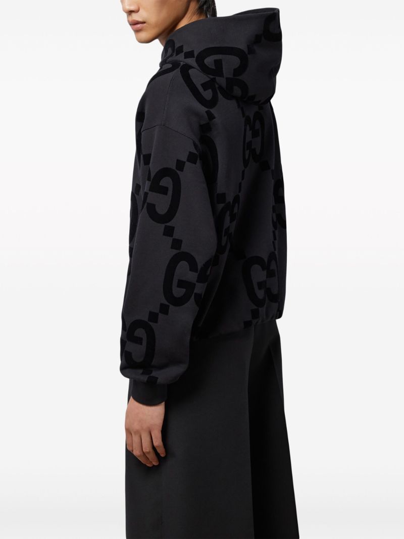 Black Gg Flocked Cotton Hoodie