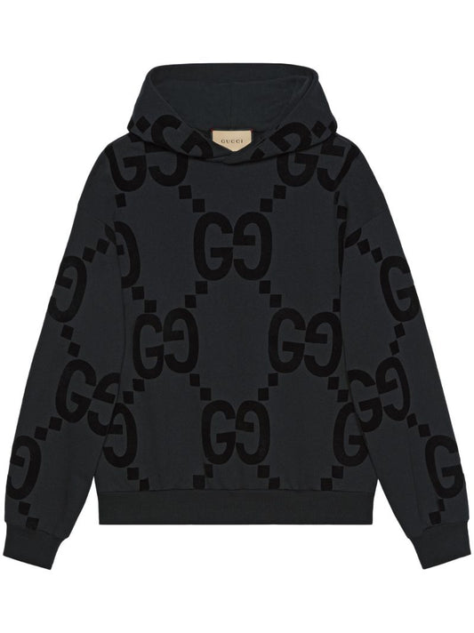 Black Gg Flocked Cotton Hoodie