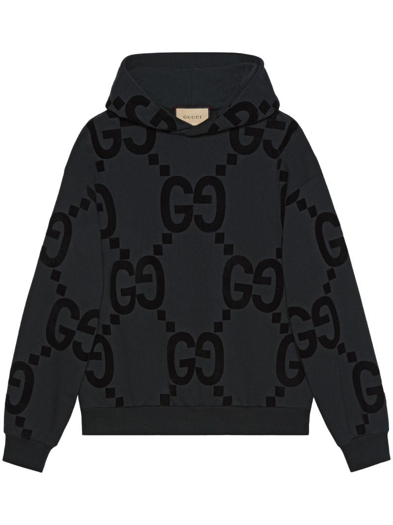 Black Gg Flocked Cotton Hoodie